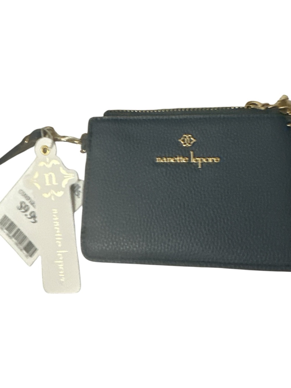 NWT Nanette Lepore Teal Pebbled Leather Wristlet with Gold Hardware dog charm